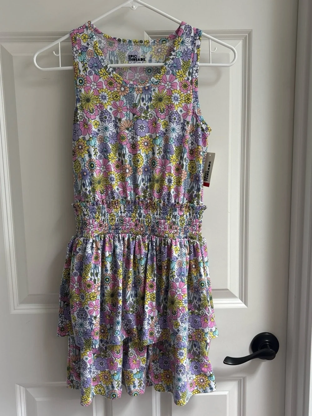 Epic Threads Girls' Pink, Purple & Yellow Floral Tiered Dress